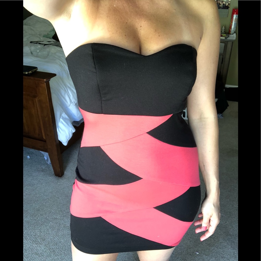 Strapless bodycon dress coral/black S